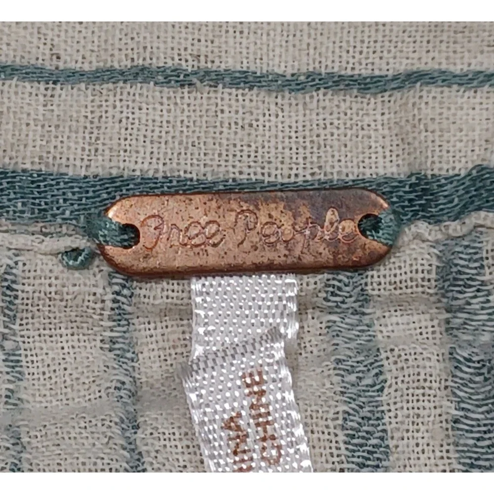 Free People Womens Size 4 Green White Striped Linen Blend Skort